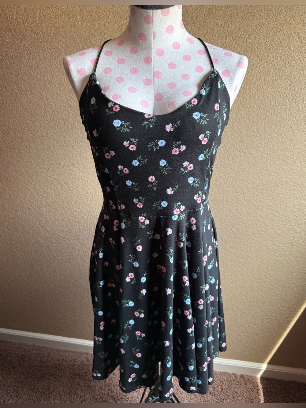 Black Floral Spaghetti Strap Dress
